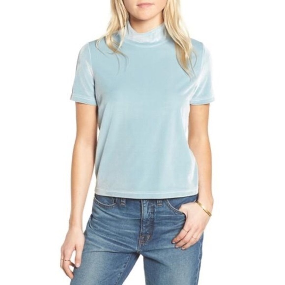 Madewell Tops - Madewell Light Teal Velvet Mockneck Top size S